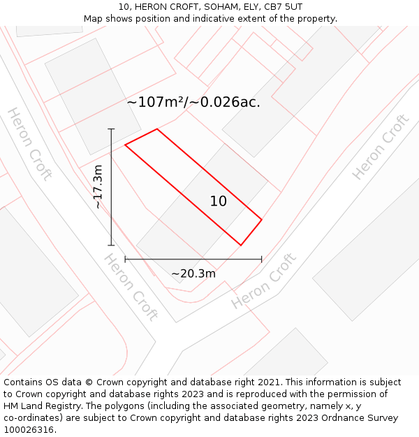 10, HERON CROFT, SOHAM, ELY, CB7 5UT: Plot and title map