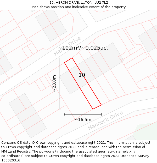 10, HERON DRIVE, LUTON, LU2 7LZ: Plot and title map