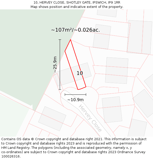10, HERVEY CLOSE, SHOTLEY GATE, IPSWICH, IP9 1RR: Plot and title map