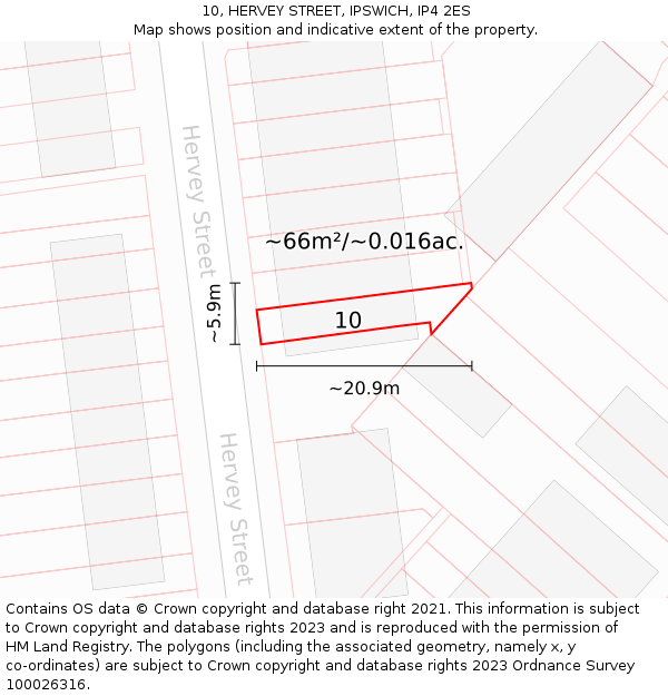 10, HERVEY STREET, IPSWICH, IP4 2ES: Plot and title map