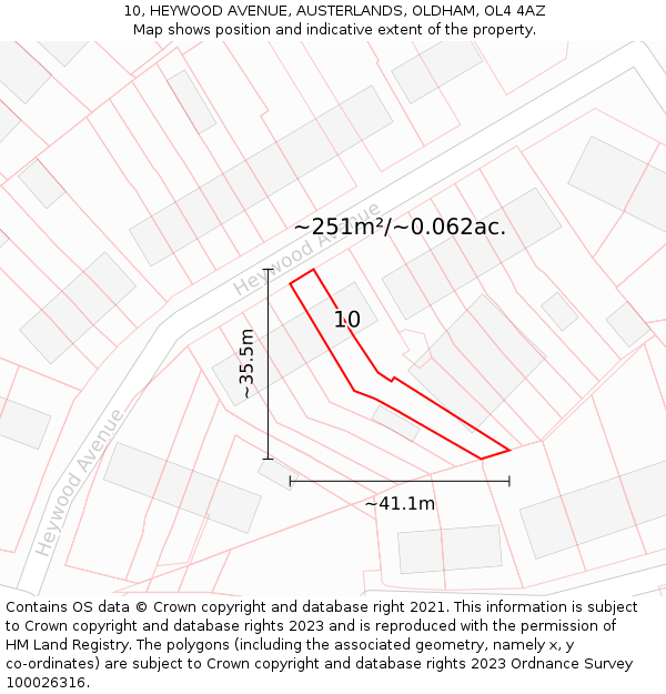 10, HEYWOOD AVENUE, AUSTERLANDS, OLDHAM, OL4 4AZ: Plot and title map
