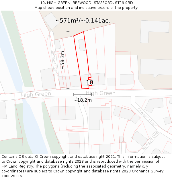 10, HIGH GREEN, BREWOOD, STAFFORD, ST19 9BD: Plot and title map