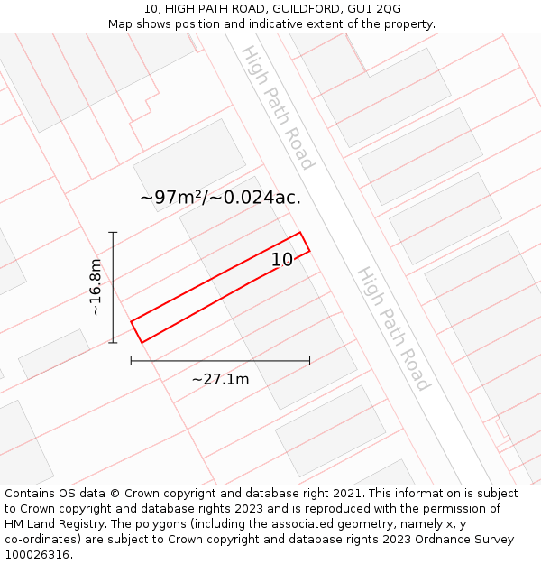 10, HIGH PATH ROAD, GUILDFORD, GU1 2QG: Plot and title map