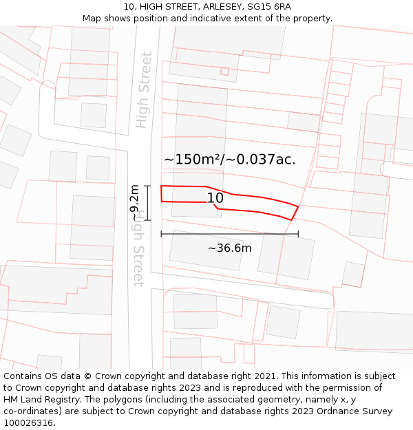 10, HIGH STREET, ARLESEY, SG15 6RA: Plot and title map