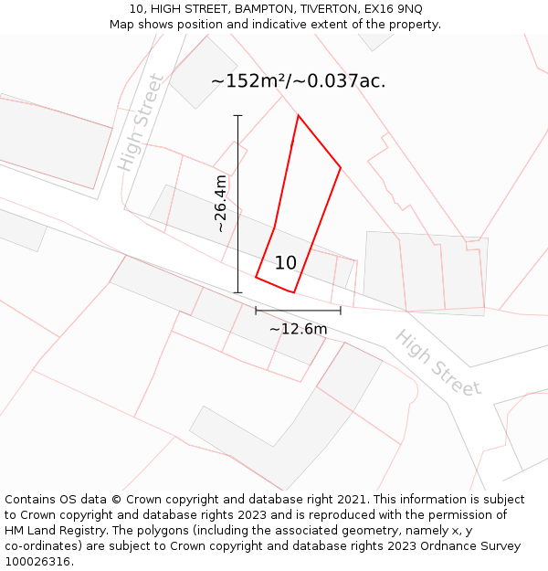 10, HIGH STREET, BAMPTON, TIVERTON, EX16 9NQ: Plot and title map