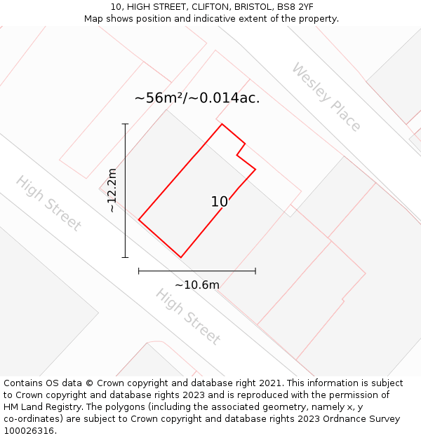 10, HIGH STREET, CLIFTON, BRISTOL, BS8 2YF: Plot and title map