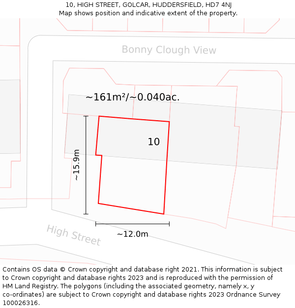 10, HIGH STREET, GOLCAR, HUDDERSFIELD, HD7 4NJ: Plot and title map