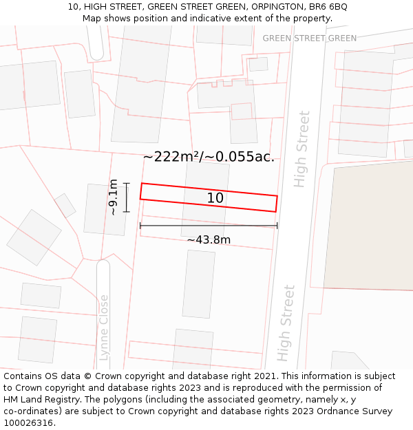 10, HIGH STREET, GREEN STREET GREEN, ORPINGTON, BR6 6BQ: Plot and title map