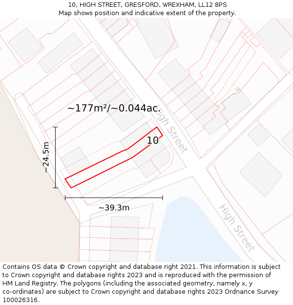 10, HIGH STREET, GRESFORD, WREXHAM, LL12 8PS: Plot and title map