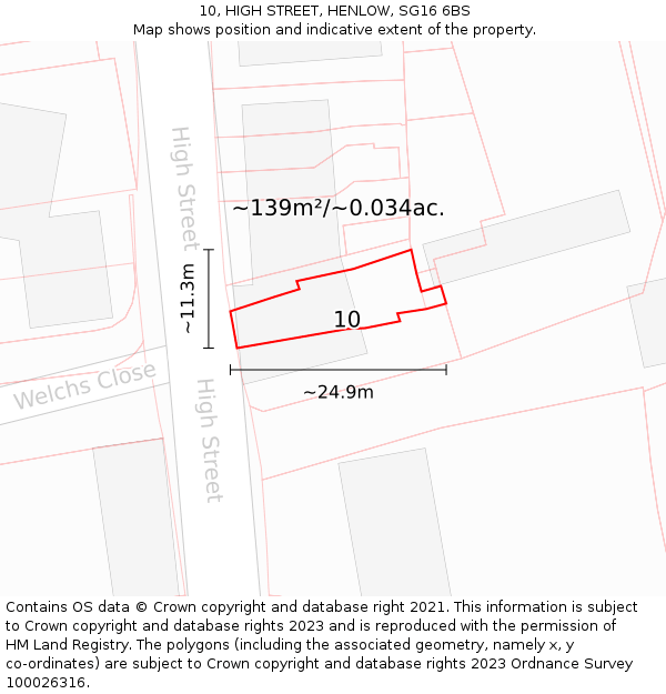 10, HIGH STREET, HENLOW, SG16 6BS: Plot and title map