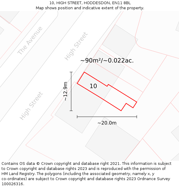 10, HIGH STREET, HODDESDON, EN11 8BL: Plot and title map