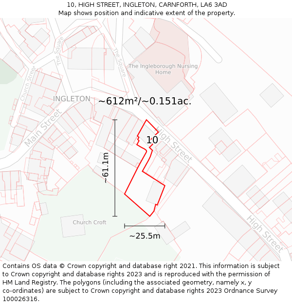 10, HIGH STREET, INGLETON, CARNFORTH, LA6 3AD: Plot and title map