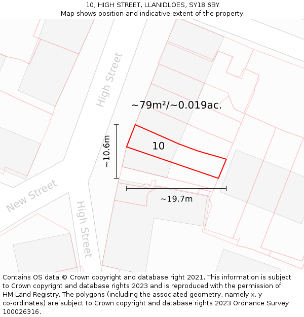 10, HIGH STREET, LLANIDLOES, SY18 6BY: Plot and title map