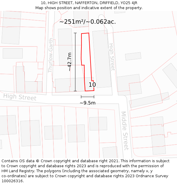 10, HIGH STREET, NAFFERTON, DRIFFIELD, YO25 4JR: Plot and title map