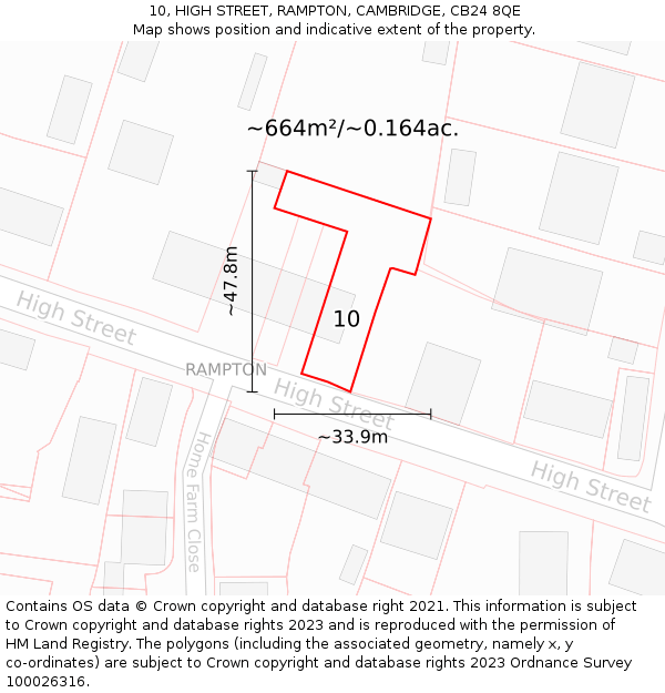 10, HIGH STREET, RAMPTON, CAMBRIDGE, CB24 8QE: Plot and title map