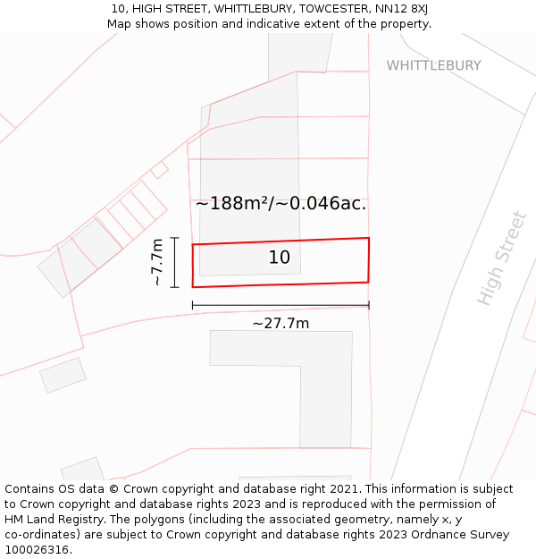 10, HIGH STREET, WHITTLEBURY, TOWCESTER, NN12 8XJ: Plot and title map