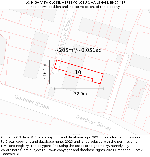 10, HIGH VIEW CLOSE, HERSTMONCEUX, HAILSHAM, BN27 4TR: Plot and title map