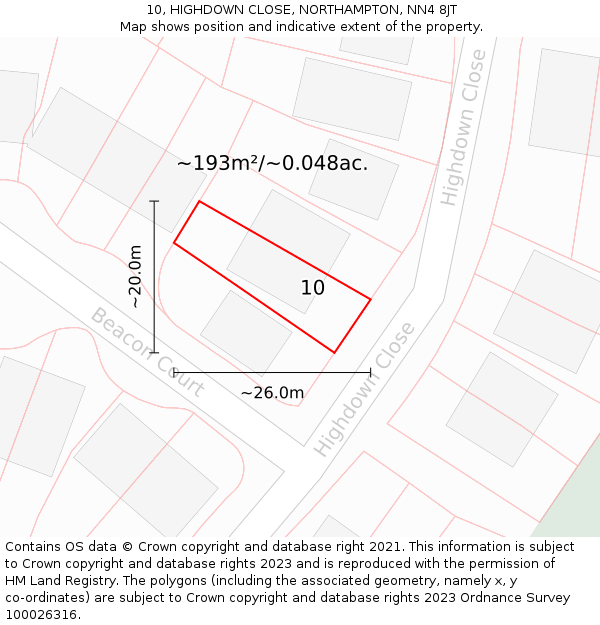 10, HIGHDOWN CLOSE, NORTHAMPTON, NN4 8JT: Plot and title map