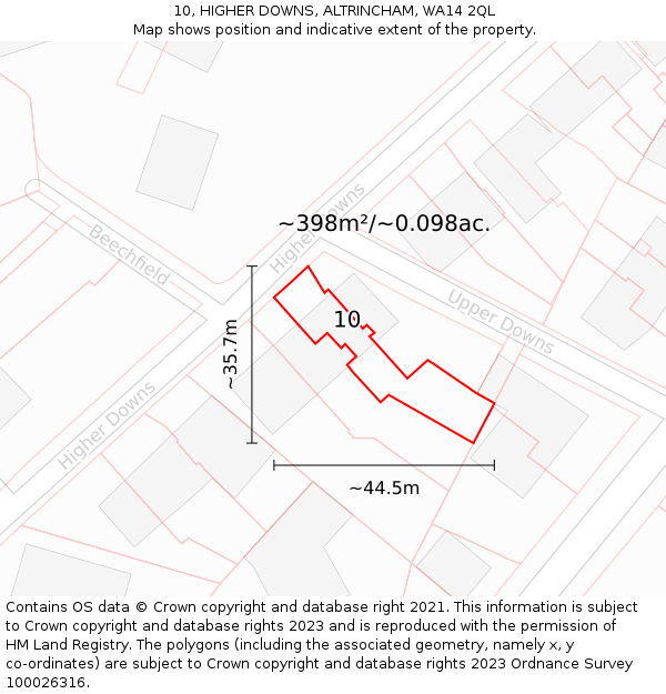 10, HIGHER DOWNS, ALTRINCHAM, WA14 2QL: Plot and title map