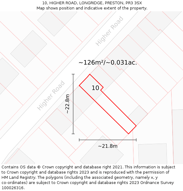 10, HIGHER ROAD, LONGRIDGE, PRESTON, PR3 3SX: Plot and title map