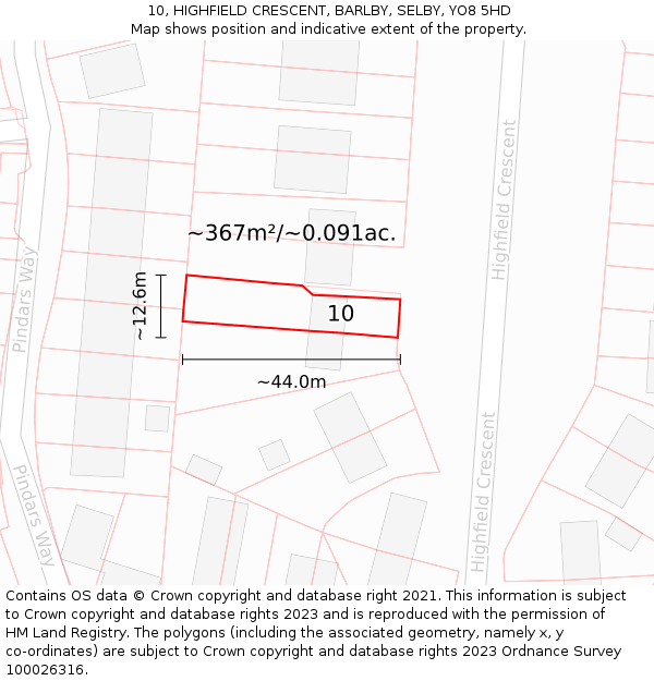 10, HIGHFIELD CRESCENT, BARLBY, SELBY, YO8 5HD: Plot and title map