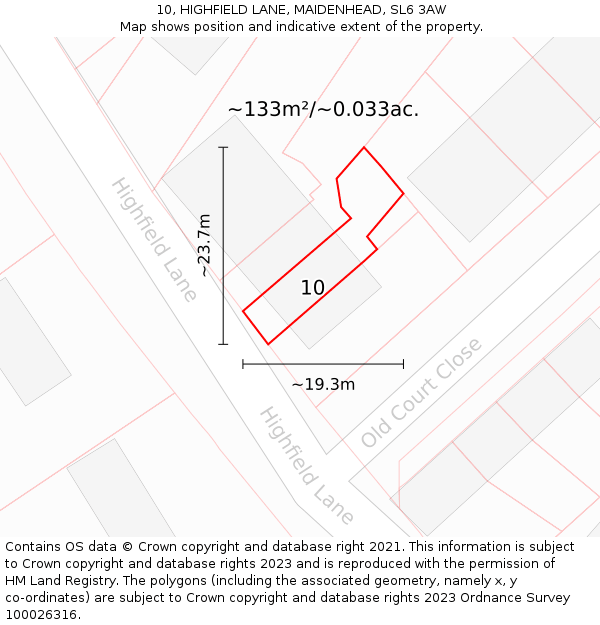 10, HIGHFIELD LANE, MAIDENHEAD, SL6 3AW: Plot and title map