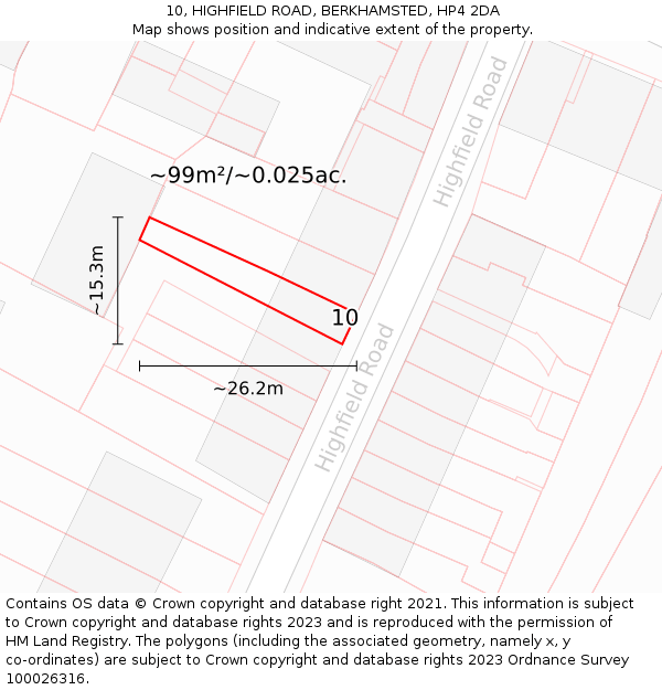 10, HIGHFIELD ROAD, BERKHAMSTED, HP4 2DA: Plot and title map