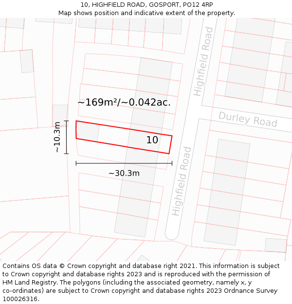 10, HIGHFIELD ROAD, GOSPORT, PO12 4RP: Plot and title map