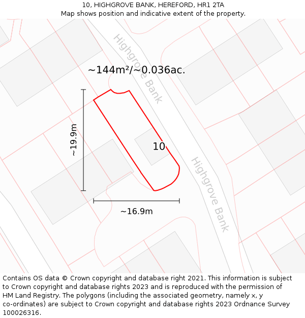 10, HIGHGROVE BANK, HEREFORD, HR1 2TA: Plot and title map