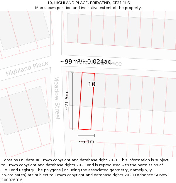10, HIGHLAND PLACE, BRIDGEND, CF31 1LS: Plot and title map