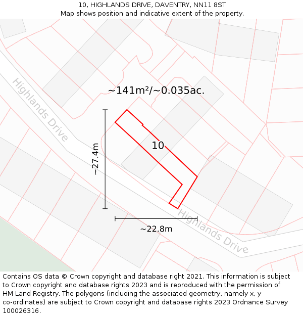 10, HIGHLANDS DRIVE, DAVENTRY, NN11 8ST: Plot and title map