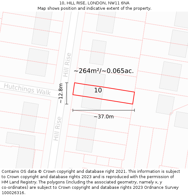 10, HILL RISE, LONDON, NW11 6NA: Plot and title map
