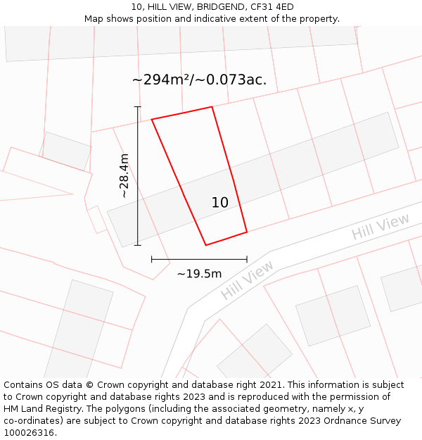 10, HILL VIEW, BRIDGEND, CF31 4ED: Plot and title map