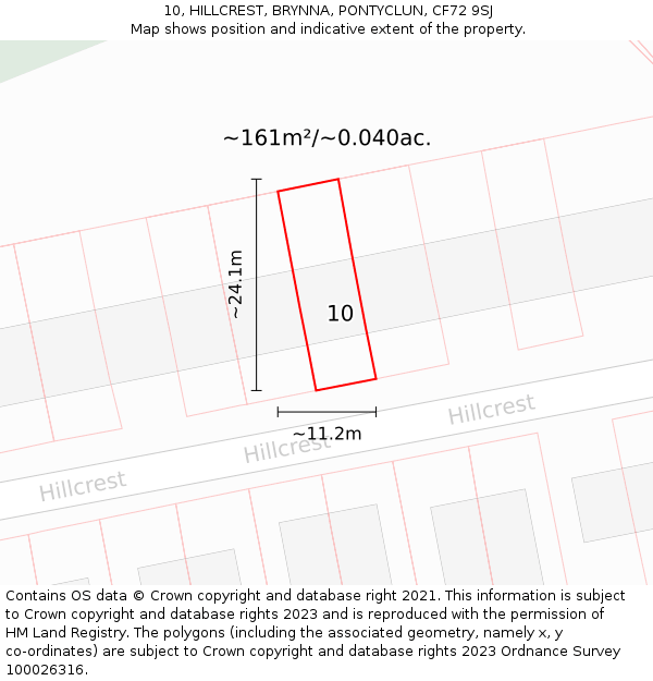 10, HILLCREST, BRYNNA, PONTYCLUN, CF72 9SJ: Plot and title map