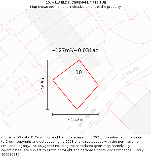 10, HILLFIELDS, DEREHAM, NR19 1UE: Plot and title map