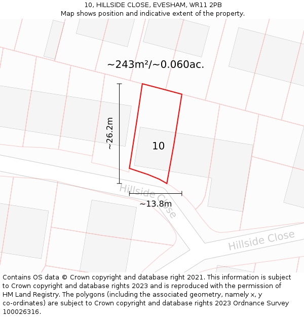 10, HILLSIDE CLOSE, EVESHAM, WR11 2PB: Plot and title map