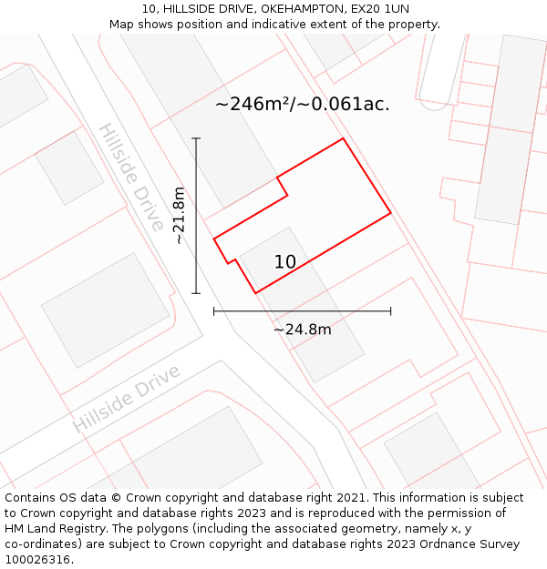 10, HILLSIDE DRIVE, OKEHAMPTON, EX20 1UN: Plot and title map