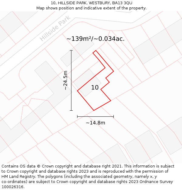 10, HILLSIDE PARK, WESTBURY, BA13 3QU: Plot and title map