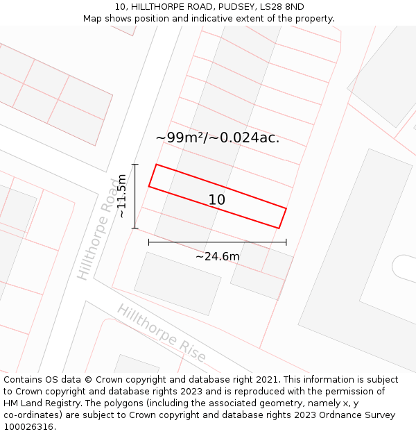 10, HILLTHORPE ROAD, PUDSEY, LS28 8ND: Plot and title map