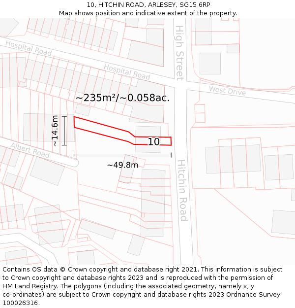 10, HITCHIN ROAD, ARLESEY, SG15 6RP: Plot and title map
