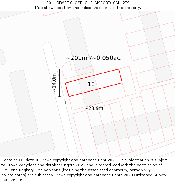 10, HOBART CLOSE, CHELMSFORD, CM1 2ES: Plot and title map