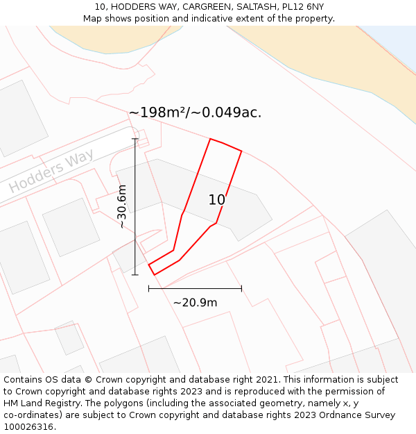 10, HODDERS WAY, CARGREEN, SALTASH, PL12 6NY: Plot and title map