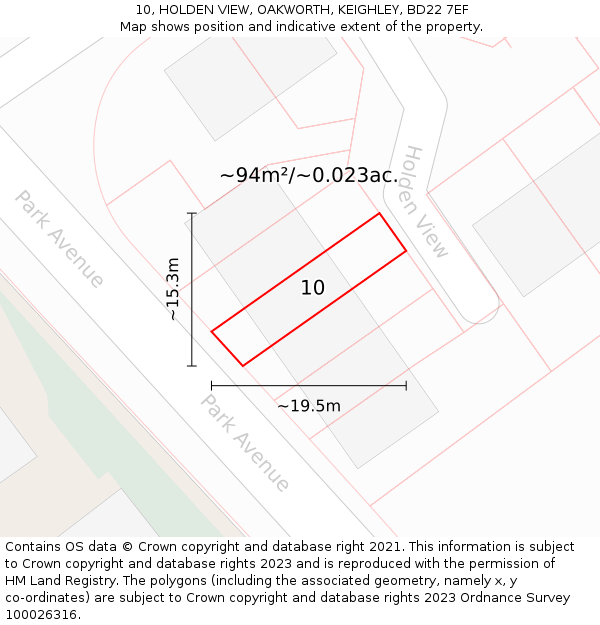 10, HOLDEN VIEW, OAKWORTH, KEIGHLEY, BD22 7EF: Plot and title map