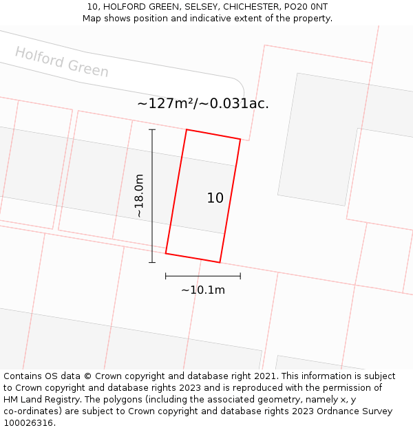 10, HOLFORD GREEN, SELSEY, CHICHESTER, PO20 0NT: Plot and title map