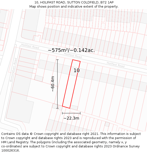 10, HOLIFAST ROAD, SUTTON COLDFIELD, B72 1AP: Plot and title map