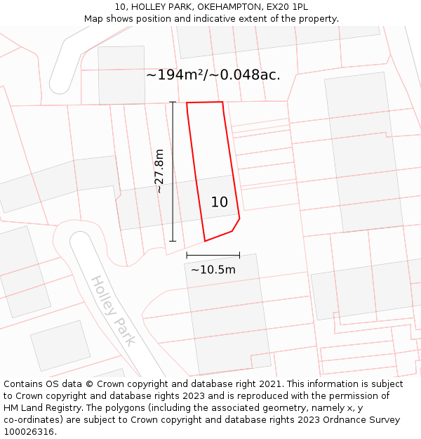 10, HOLLEY PARK, OKEHAMPTON, EX20 1PL: Plot and title map