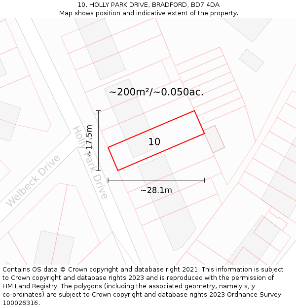 10, HOLLY PARK DRIVE, BRADFORD, BD7 4DA: Plot and title map