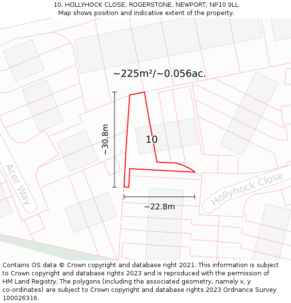 10, HOLLYHOCK CLOSE, ROGERSTONE, NEWPORT, NP10 9LL: Plot and title map