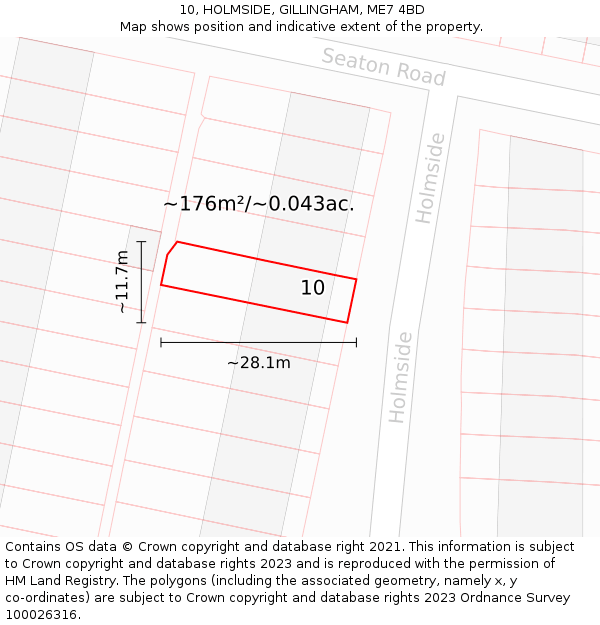 10, HOLMSIDE, GILLINGHAM, ME7 4BD: Plot and title map