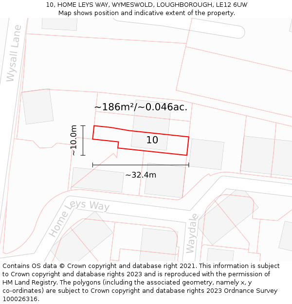10, HOME LEYS WAY, WYMESWOLD, LOUGHBOROUGH, LE12 6UW: Plot and title map